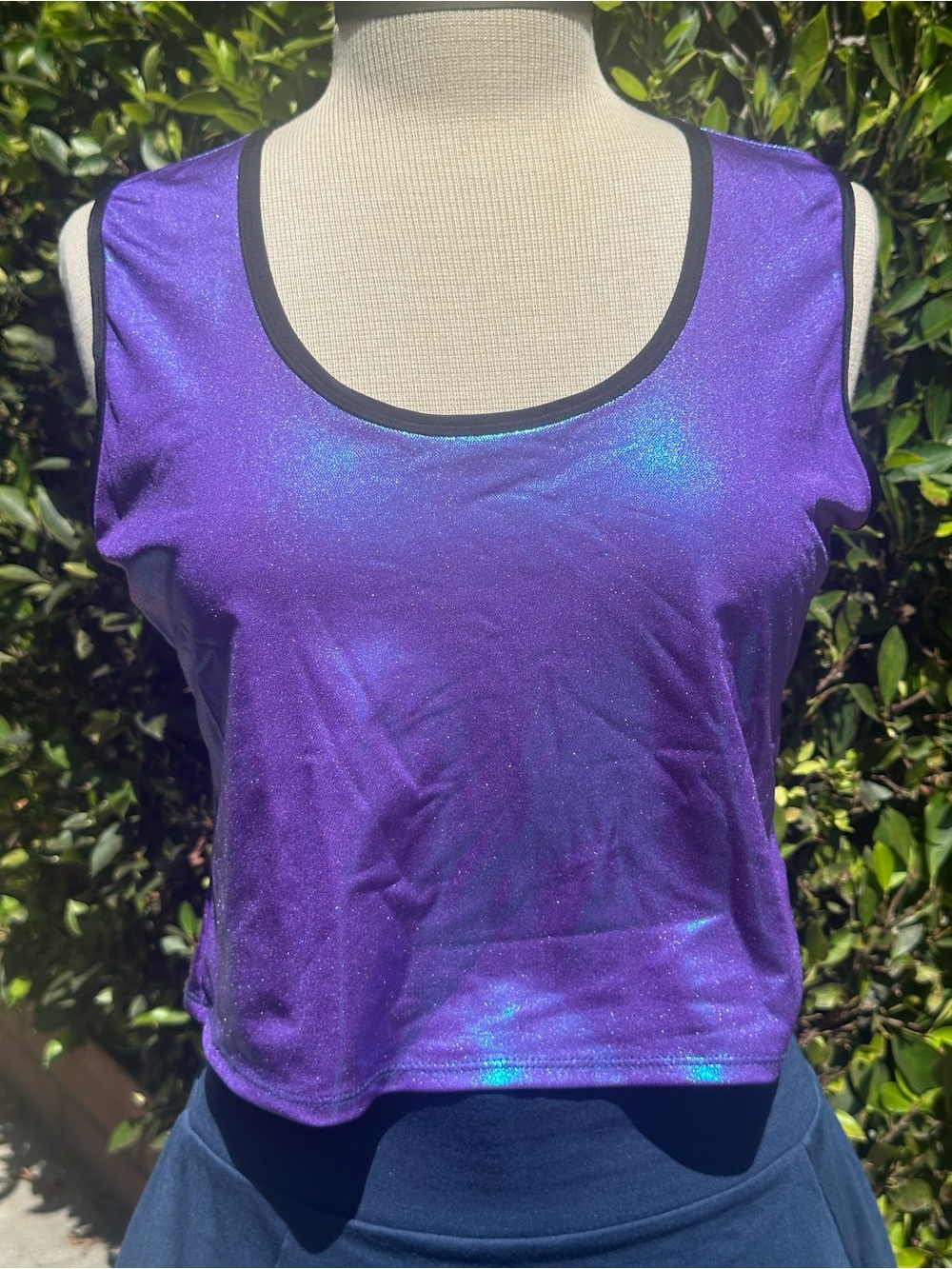 Shimmer Purple Scoop Neck Tank Top with Black Trim